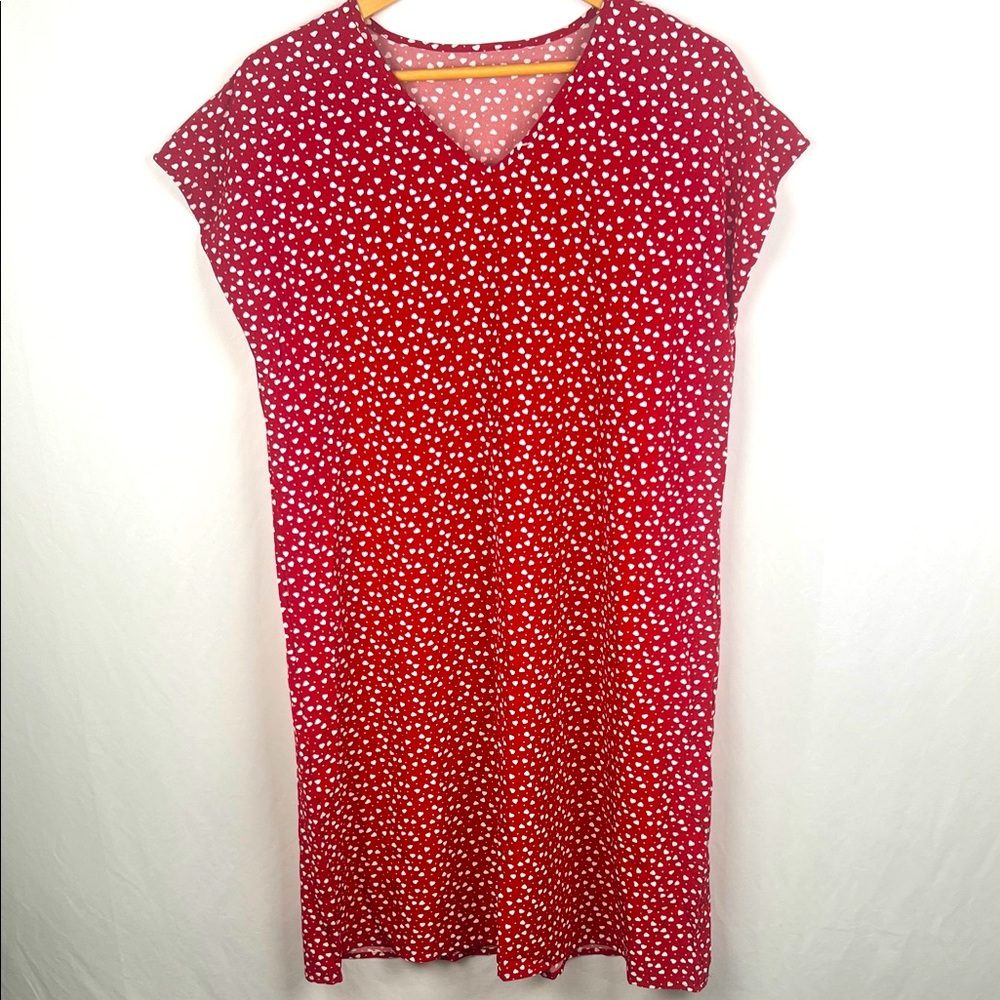 Elegant‎ Red Heart Pattern Women's Dress Large 100% Polyester Short Sleeve